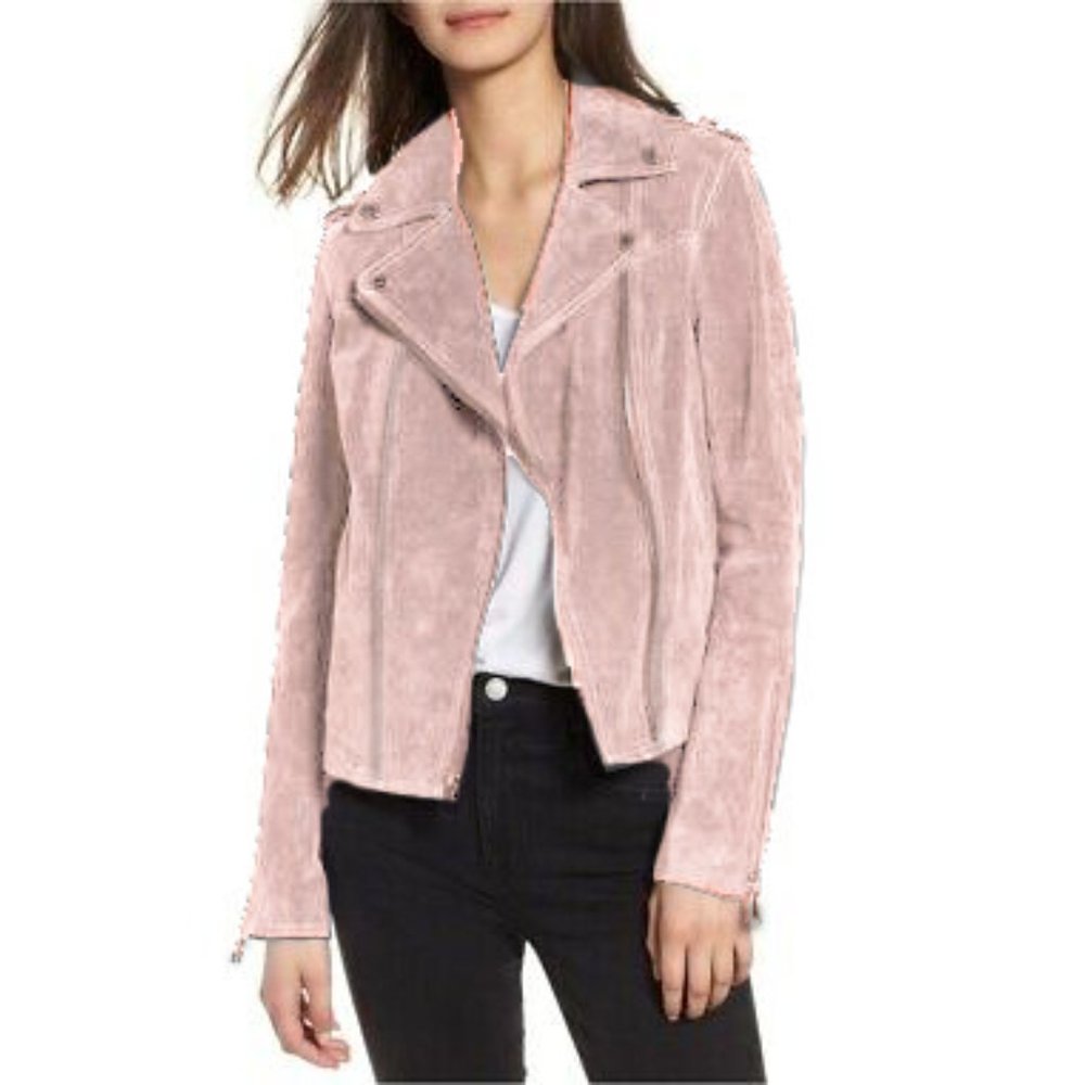 BCBGeneration Dusty Pink Suede Biker Jacket - XS